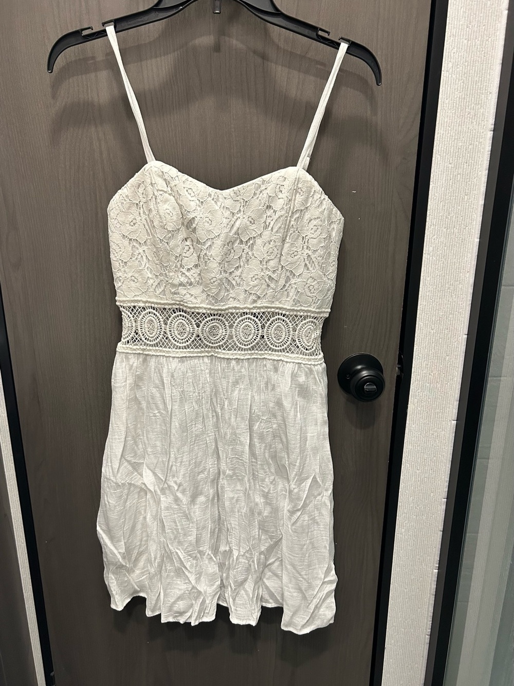by & by White Lace Summer Dress with Crochet Waist